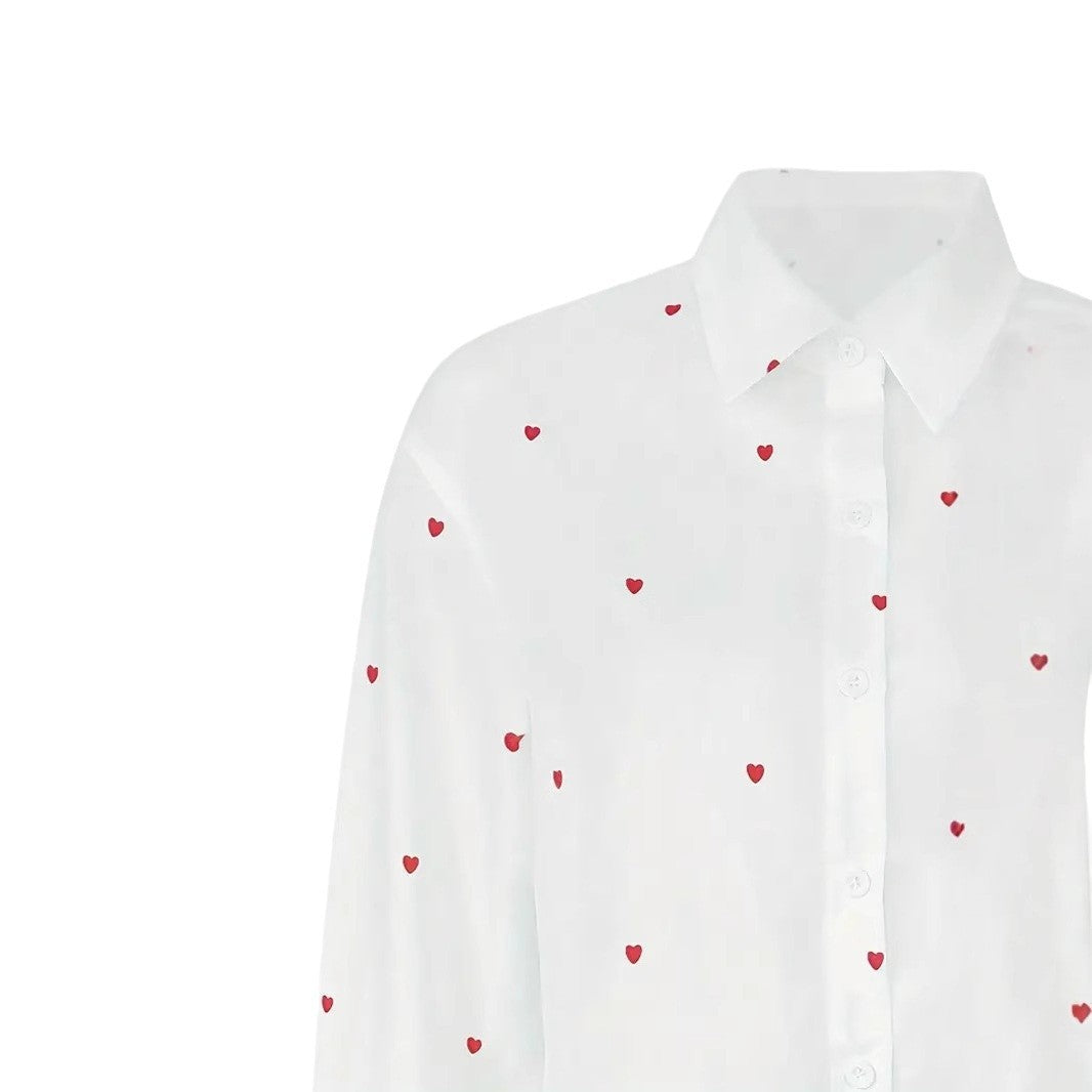 Caroline's™ Heart Printing Long Sleeve Shirt