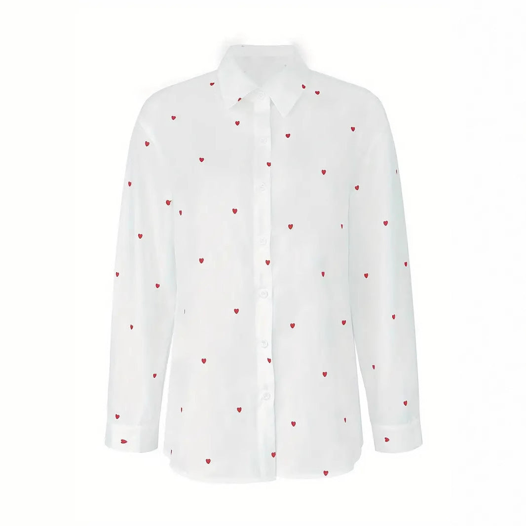 Caroline's™ Heart Printing Long Sleeve Shirt