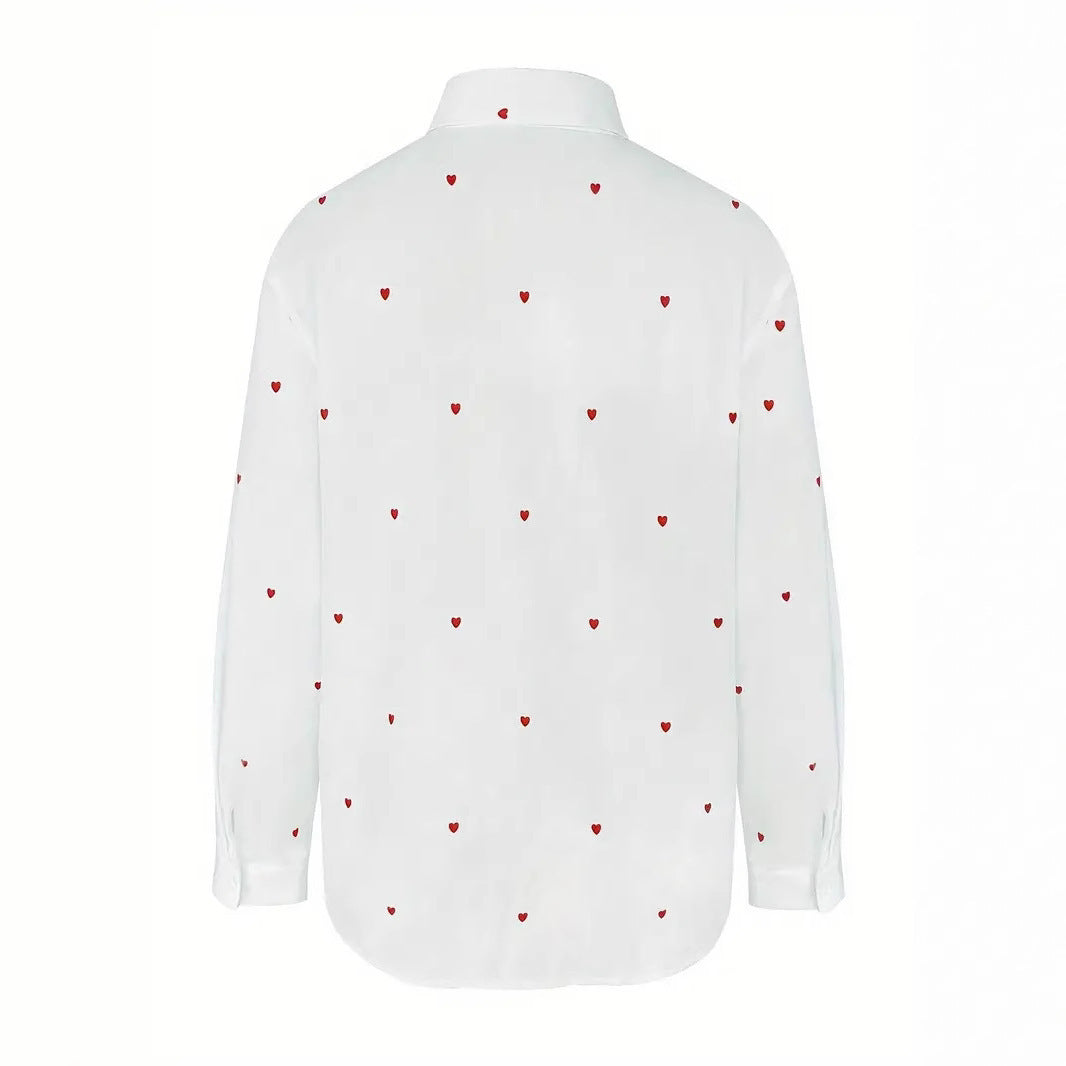 Caroline's™ Heart Printing Long Sleeve Shirt